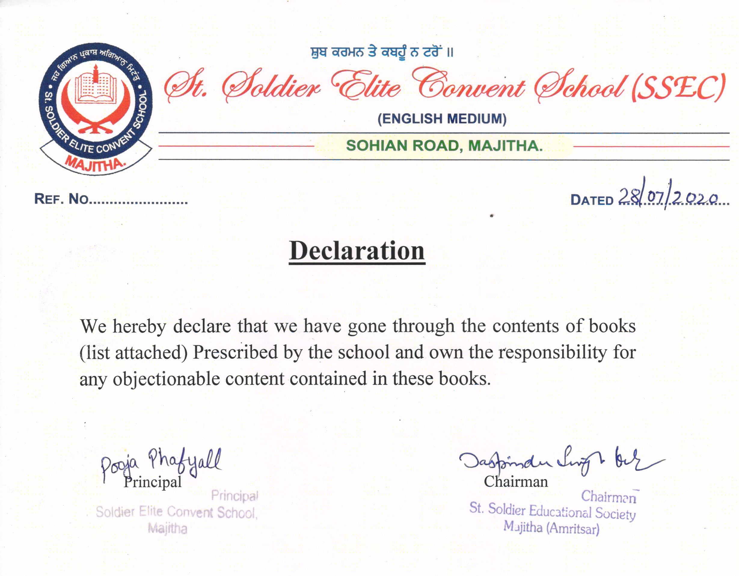 CBSE Text Books List 2020-21 St Soldier Elite Convent School Majitha